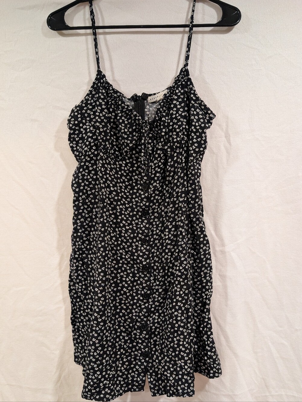Aeropostale Black Floral Button-Front Slip Dress Women's Size Large